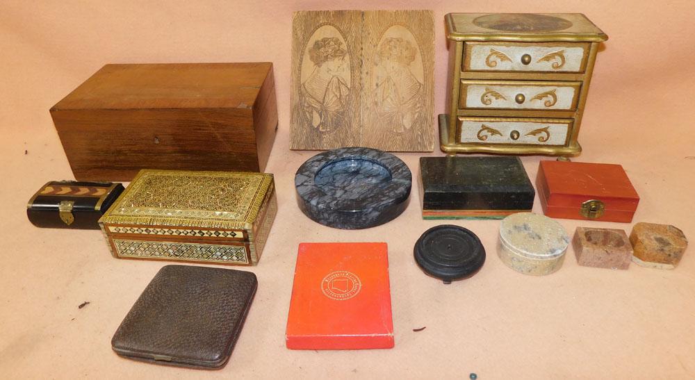 Lot Wood & Stone Dresser Boxes (1 of 2)