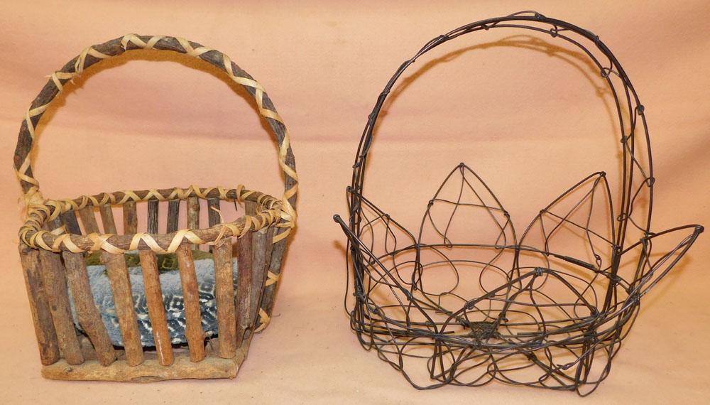 Wire Basket & Basket: Wire Basket & Basket. "ALL DESCRIPTIONS AND ANY CONDITION STATEMENT GIVEN BY LANGSTON AUCTION GALLERY ARE STRICTLY OPINIONS AND LANGSTON'S SHALL HAVE NO RESPONSIBILITY FOR ERRORS OR OMISSIONS. THE ABS