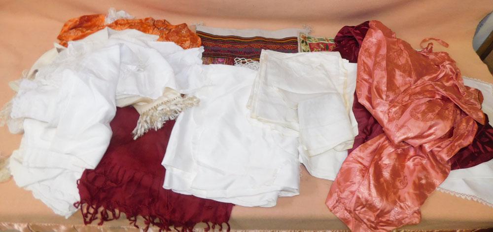 Lot Linens: Lot Linens. "ALL DESCRIPTIONS AND ANY CONDITION STATEMENT GIVEN BY LANGSTON AUCTION GALLERY ARE STRICTLY OPINIONS AND LANGSTON'S SHALL HAVE NO RESPONSIBILITY FOR ERRORS OR OMISSIONS. THE ABSENCE OF A