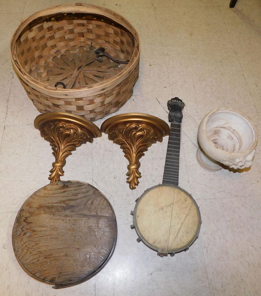 Split Oak Basket - Banjo - Misc. Items: Split Oak Basket - Banjo - Misc. Items. "ALL DESCRIPTIONS AND ANY CONDITION STATEMENT GIVEN BY LANGSTON AUCTION GALLERY ARE STRICTLY OPINIONS AND LANGSTON'S SHALL HAVE NO RESPONSIBILITY FOR ERRORS OR 