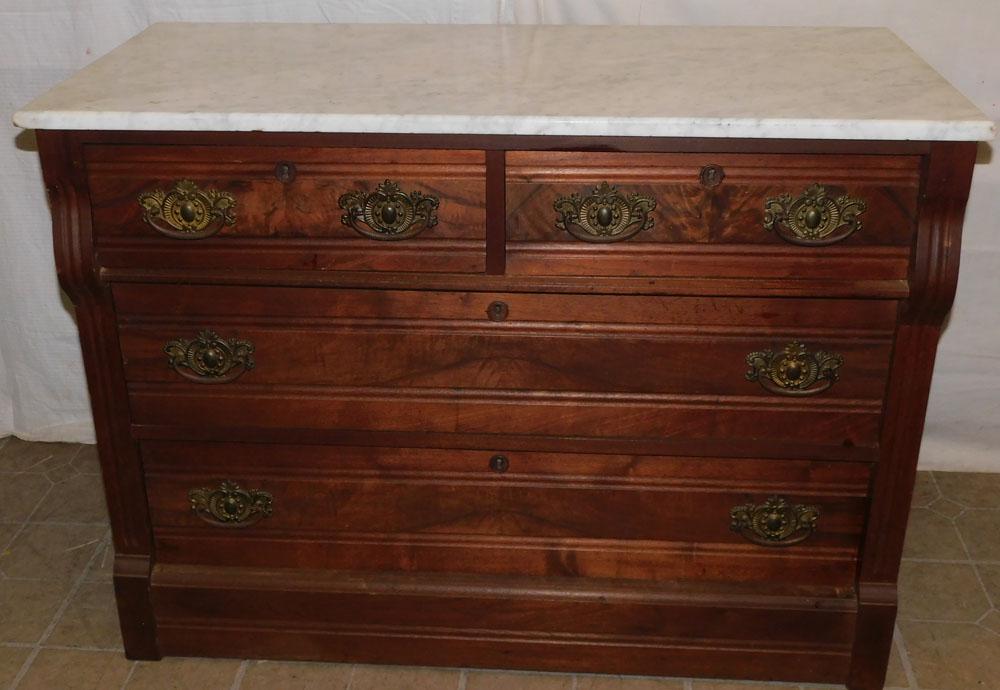 Victorian Walnut 2/2 Drawer Marble Top Chest (1 of 6)