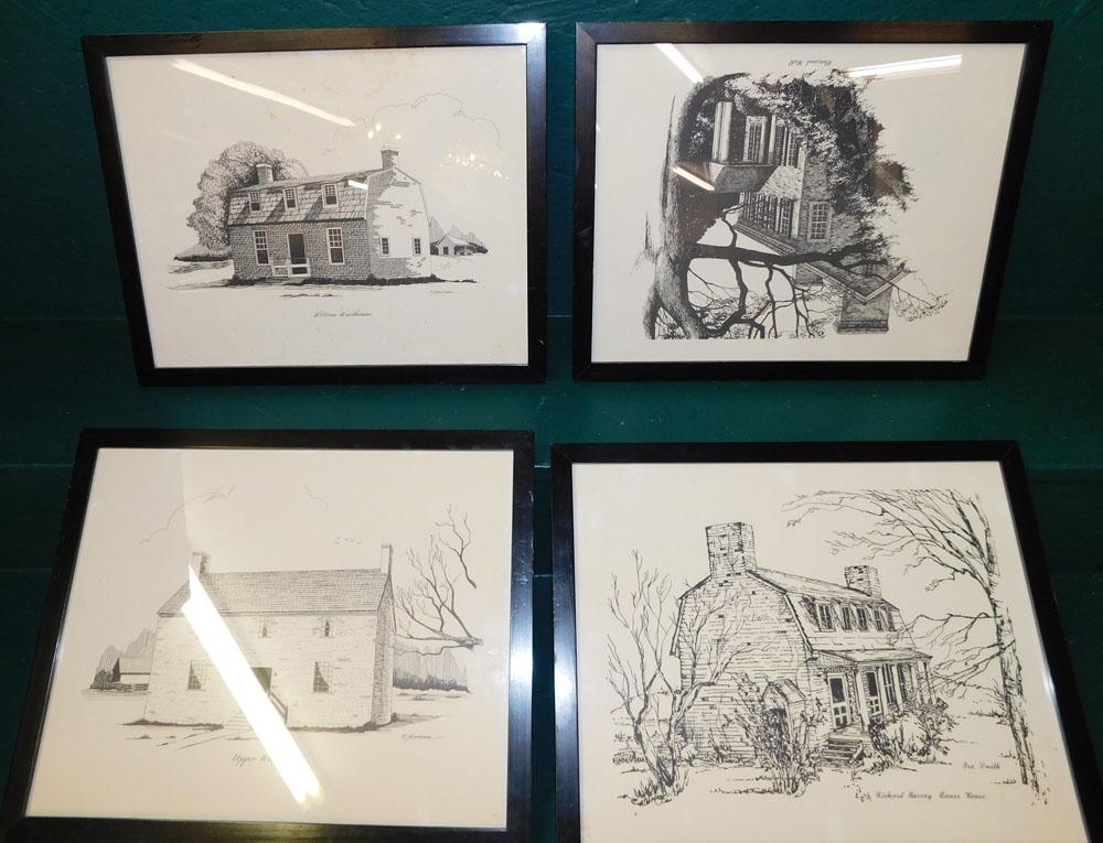 Set 4 Framed Antique Homes Prints (1 of 5)