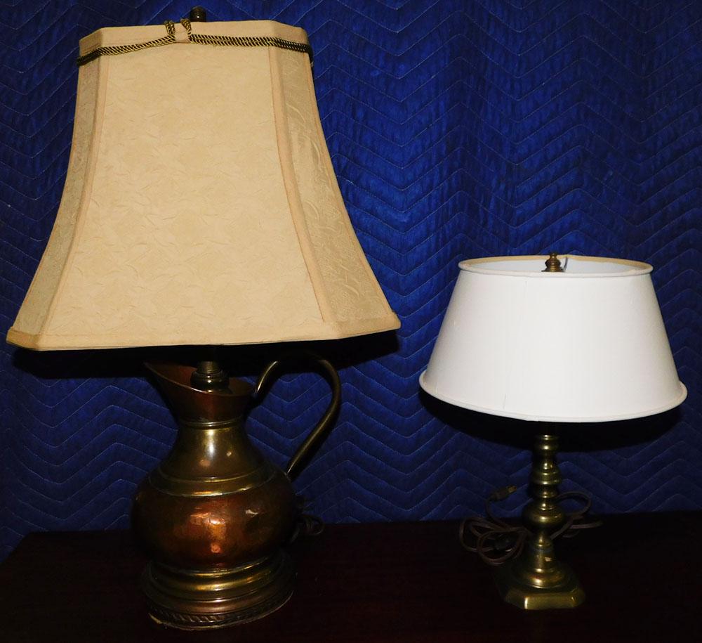 Antique Brass Candlestick Lamp & Copper & Brass Jug Lamp (1 of 2)