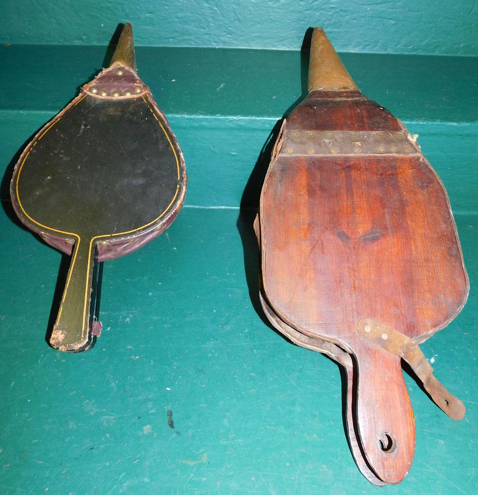 Two Antique Bellows: Two Antique Bellows. "ALL DESCRIPTIONS AND ANY CONDITION STATEMENT GIVEN BY LANGSTON AUCTION GALLERY ARE STRICTLY OPINIONS AND LANGSTON'S SHALL HAVE NO RESPONSIBILITY FOR ERRORS OR OMISSIONS. THE ABSE