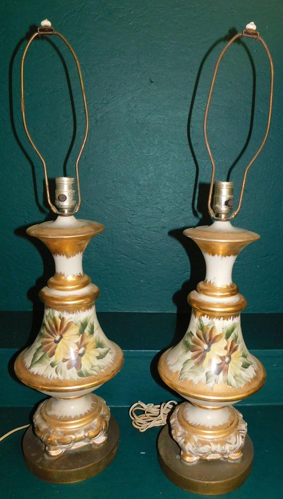 Pair Paint Decorated Porcelain Lamps (1 of 3)