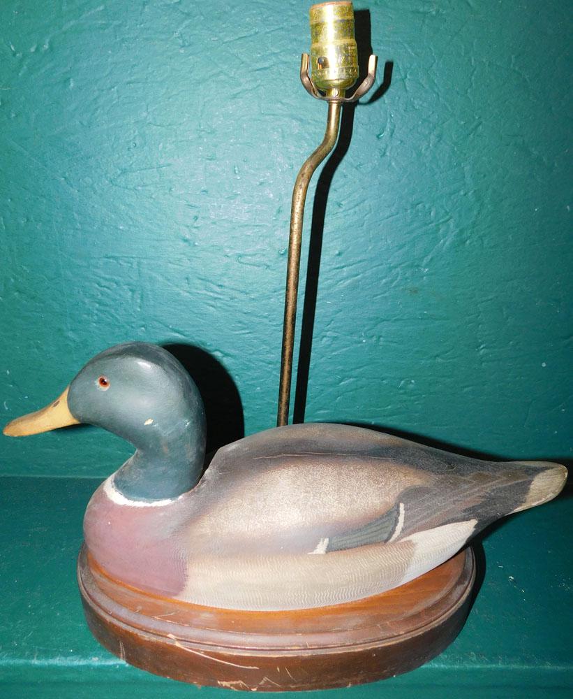 Wood Carved Painted Duck Lamp (1 of 2)