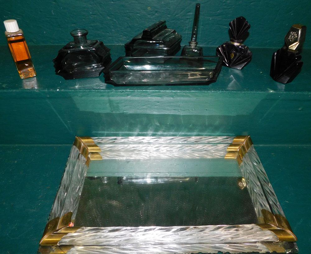 Glass & Mirrored Dresser Tray W/ Perfume Bottles (1 of 3)