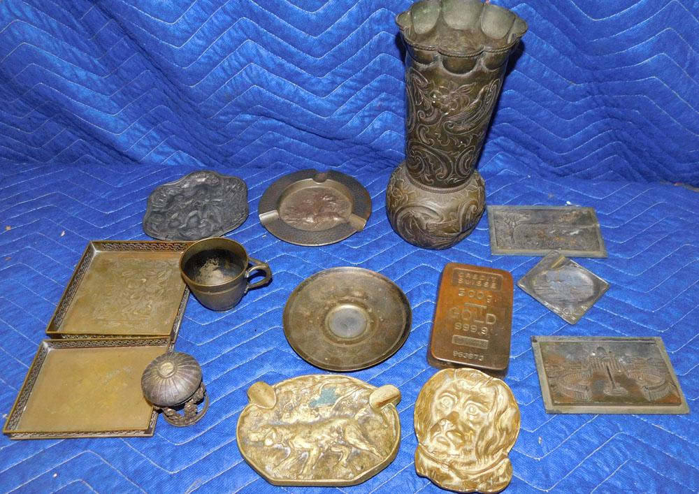 Lot Antique Brass & Silver Plate Items (1 of 6)