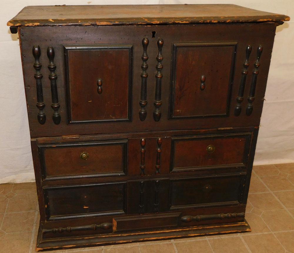 Antique Cherry Lift Top Drop Front Cabinet: Antique Cherry Lift Top Drop Front Cabinet. 38 1/2" W 18" D 37" H "ALL DESCRIPTIONS AND ANY CONDITION STATEMENT GIVEN BY LANGSTON AUCTION GALLERY ARE STRICTLY OPINIONS AND LANGSTON'S SHALL HAVE NO RES