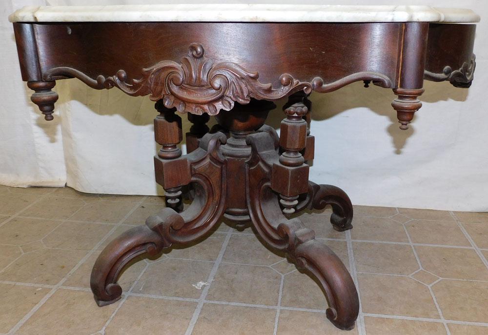 Victorian Mahogany Turtle Marble Top Tea Table (1 of 3)