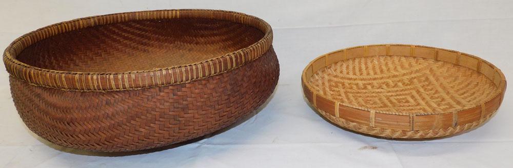 Two Grain Baskets: Two Grain Baskets. 18 1/2" Dia "ALL DESCRIPTIONS AND ANY CONDITION STATEMENT GIVEN BY LANGSTON AUCTION GALLERY ARE STRICTLY OPINIONS AND LANGSTON'S SHALL HAVE NO RESPONSIBILITY FOR ERRORS OR OMISSIONS