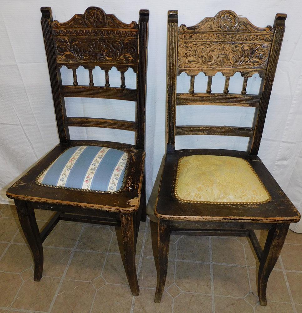 Pair Walnut Carved Side Chairs (1 of 3)