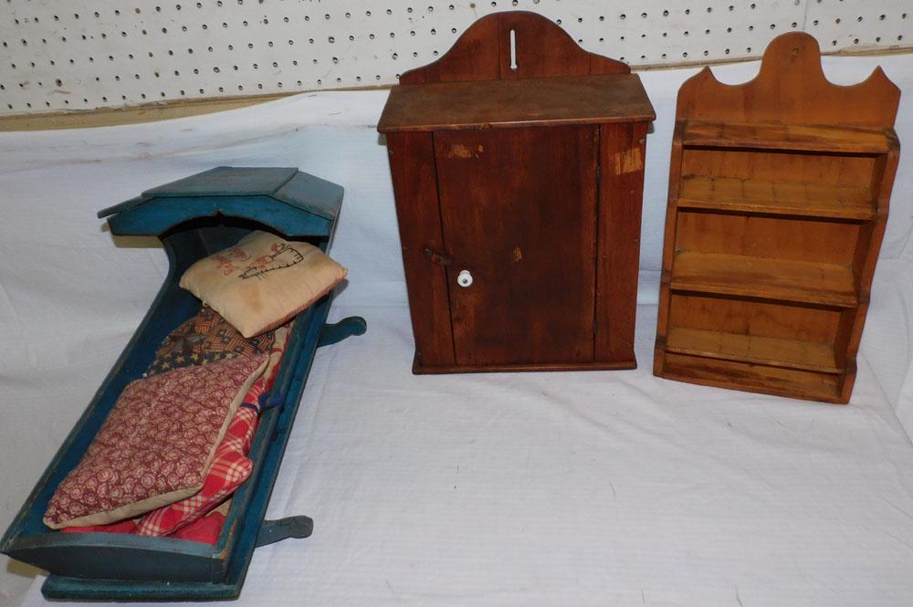 Primitive Pine Cabinet - Condiment Rack - Doll Cradle (1 of 3)