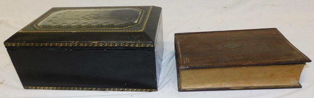 Rosewood Book Form Dresser Box - Painted Leather Venetian Dresser Box (1 of 3)