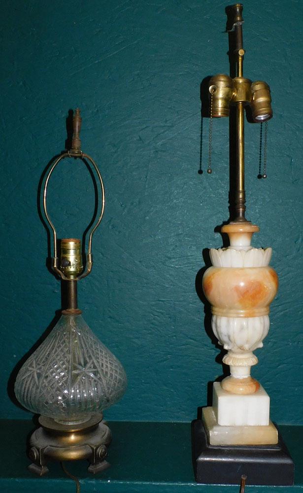 Alabaster Lamp & Glass/Metal Lamp: Alabaster Lamp & Glass/Metal Lamp. 29 1/4" H "ALL DESCRIPTIONS AND ANY CONDITION STATEMENT GIVEN BY LANGSTON AUCTION GALLERY ARE STRICTLY OPINIONS AND LANGSTON'S SHALL HAVE NO RESPONSIBILITY FOR ERROR