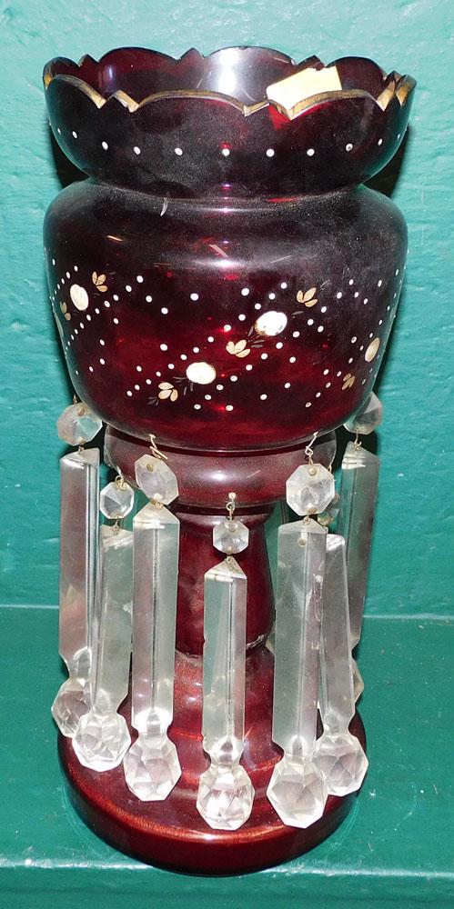 Ruby Enamel Decorated Victorian Luster with Glass Prisms (1 of 3)