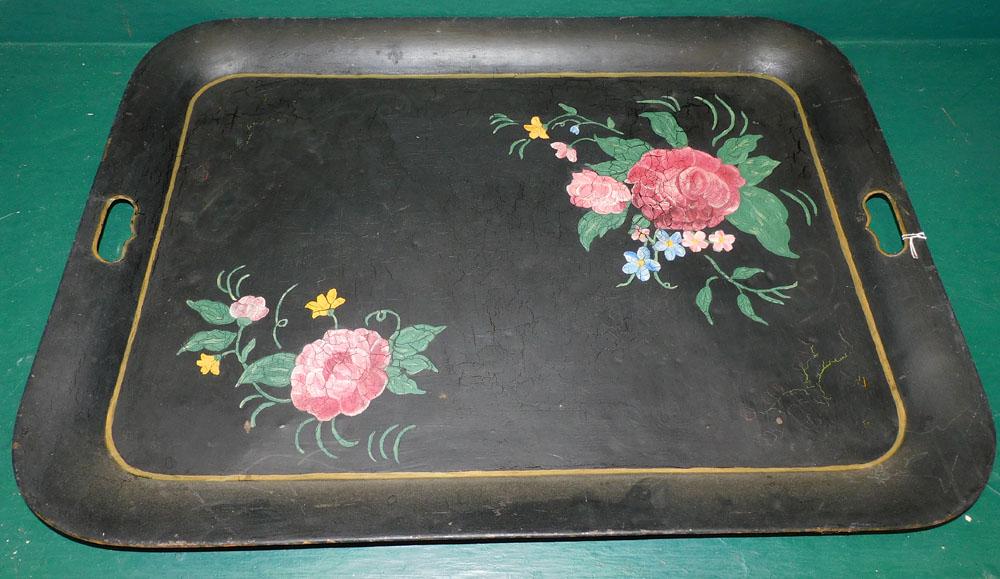 Large Antique Painted Tole Tray (1 of 2)