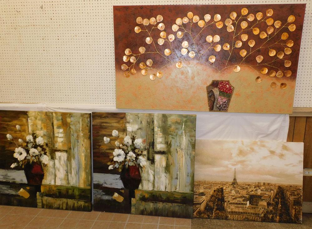 Pair Modern Oil On Canvas Still Life & Print Laid On Canvas (1 of 6)