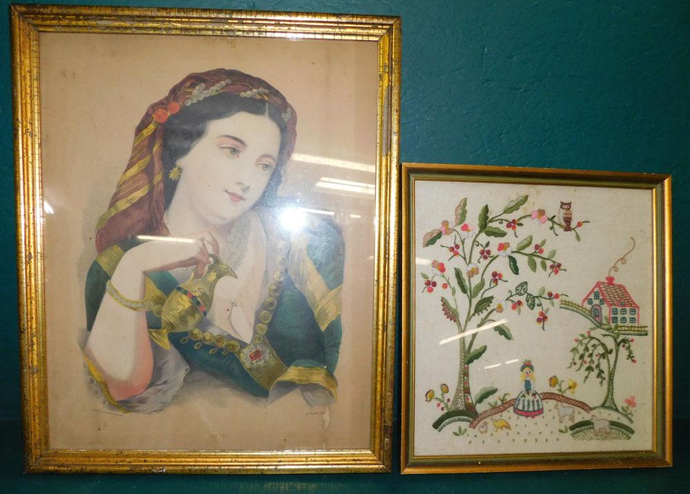 Framed Portrait Of Lady & Framed Needlework (1 of 4)