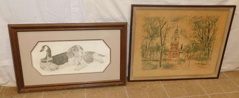 Framed Drawing Of Decoy & Dog - Framed Pencil Signed Print (1 of 5)