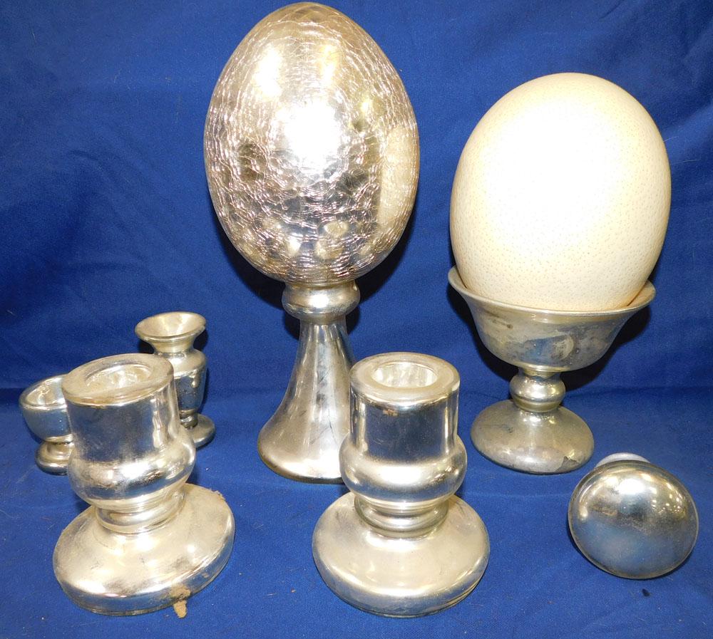 Lot Mercury Glass Candlesticks - Ostrich Egg (1 of 3)