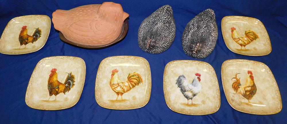 Lot Pottery Chickens & Plates (1 of 5)