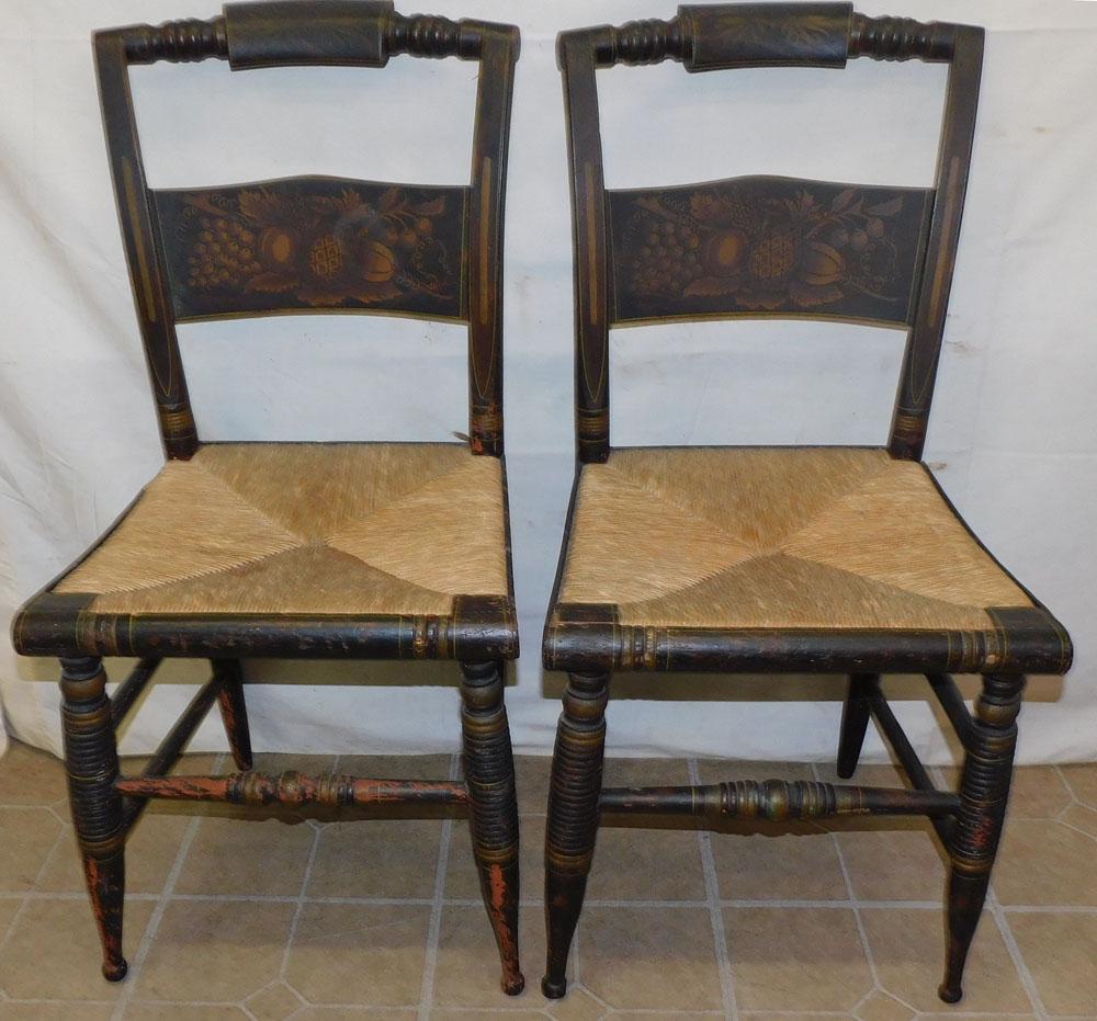 Pair Painted Hitchcock Style Rush Bottom Side Chairs (1 of 3)