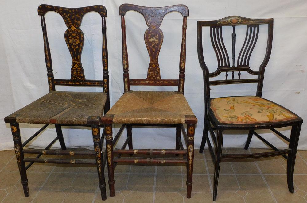 Pair Painted Side Chairs & Mahogany Inlay Chair (1 of 3)
