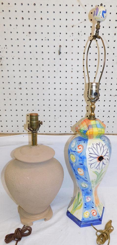 Two Porcelain Decorator Lamps: Two Porcelain Decorator Lamps. 32 1/2" H "ALL DESCRIPTIONS AND ANY CONDITION STATEMENT GIVEN BY LANGSTON AUCTION GALLERY ARE STRICTLY OPINIONS AND LANGSTON'S SHALL HAVE NO RESPONSIBILITY FOR ERRORS OR
