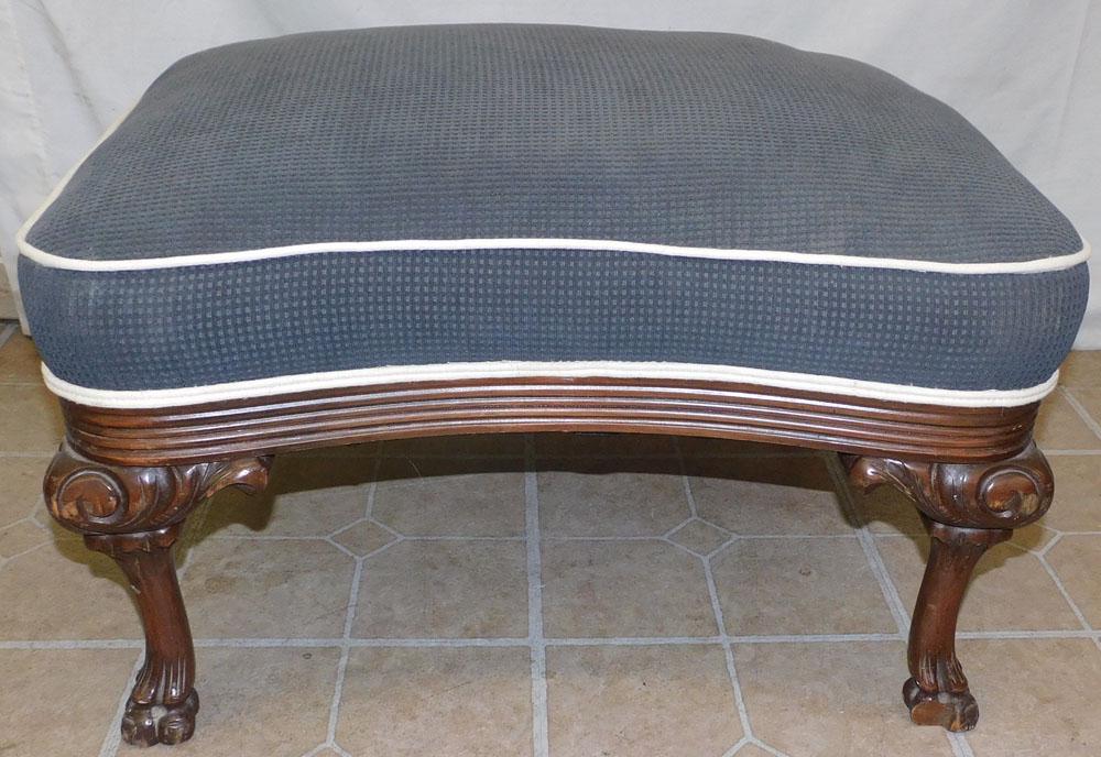 Mahogany Carved & Upholstered Ottoman (1 of 3)