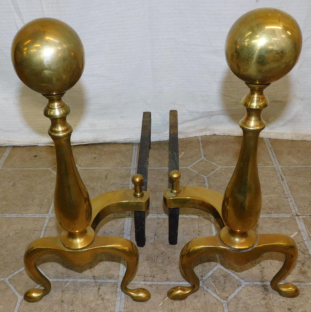 Pair of Brass Cannonball Andirons (1 of 1)