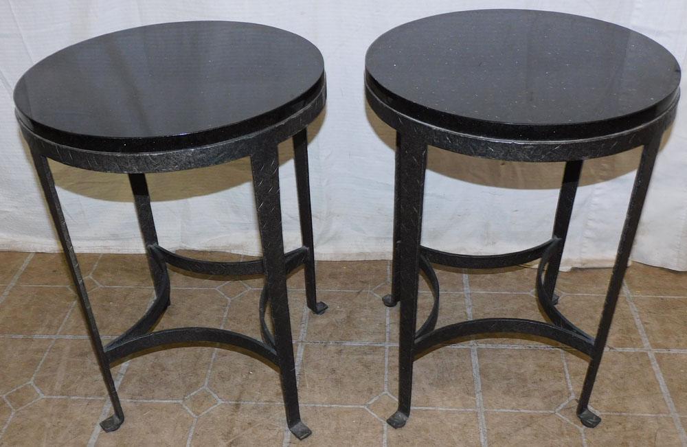 Pair of Wrought Iron End Tables with Onyx Top (1 of 2)
