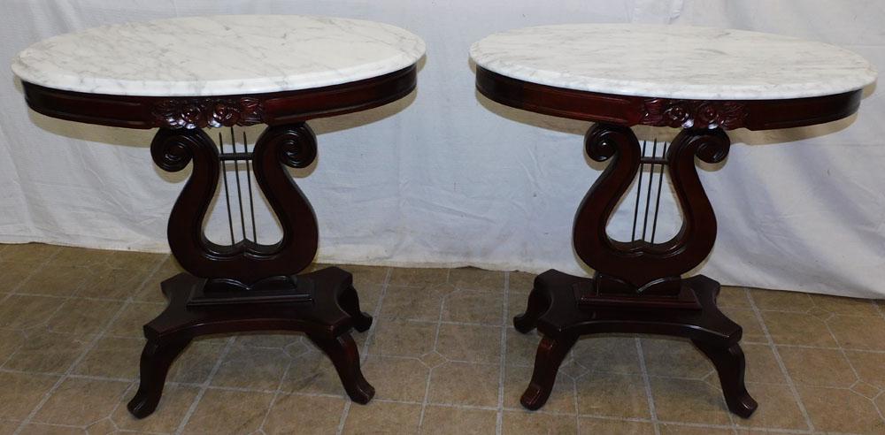 Pair of Oval Marble Top End Tables (1 of 4)