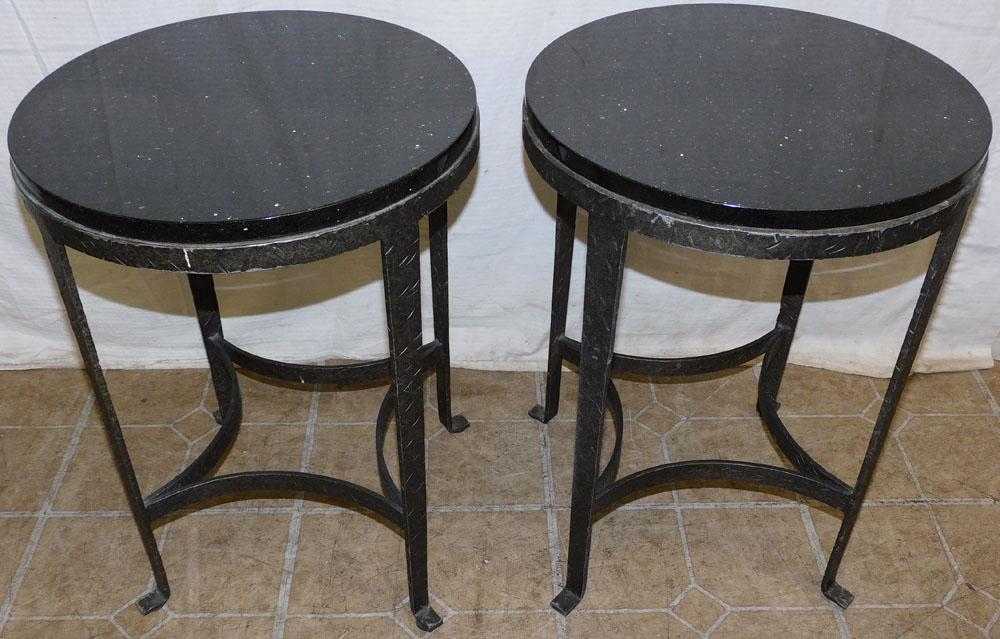 Pair of Wrought Iron End Tables with Onyx Top (1 of 2)