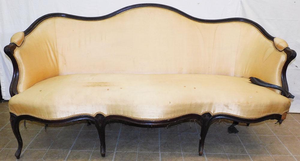 19th C Carved Mahogany French Sofa, (As Is) (1 of 7)