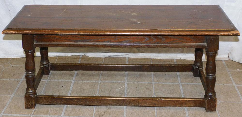 Stretcher Base Oak Bench: Stretcher Base Oak Bench . 40" W 13" D 17" H "ALL DESCRIPTIONS AND ANY CONDITION STATEMENT GIVEN BY LANGSTON AUCTION GALLERY ARE STRICTLY OPINIONS AND LANGSTON'S SHALL HAVE NO RESPONSIBILITY FOR ERROR