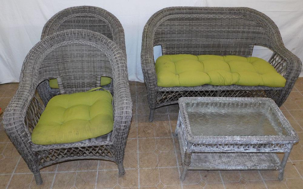 4 Piece Faux Wicker Set, (As Is): 4 Piece Faux Wicker Set, (As Is). "ALL DESCRIPTIONS AND ANY CONDITION STATEMENT GIVEN BY LANGSTON AUCTION GALLERY ARE STRICTLY OPINIONS AND LANGSTON'S SHALL HAVE NO RESPONSIBILITY FOR ERRORS OR OMISSI