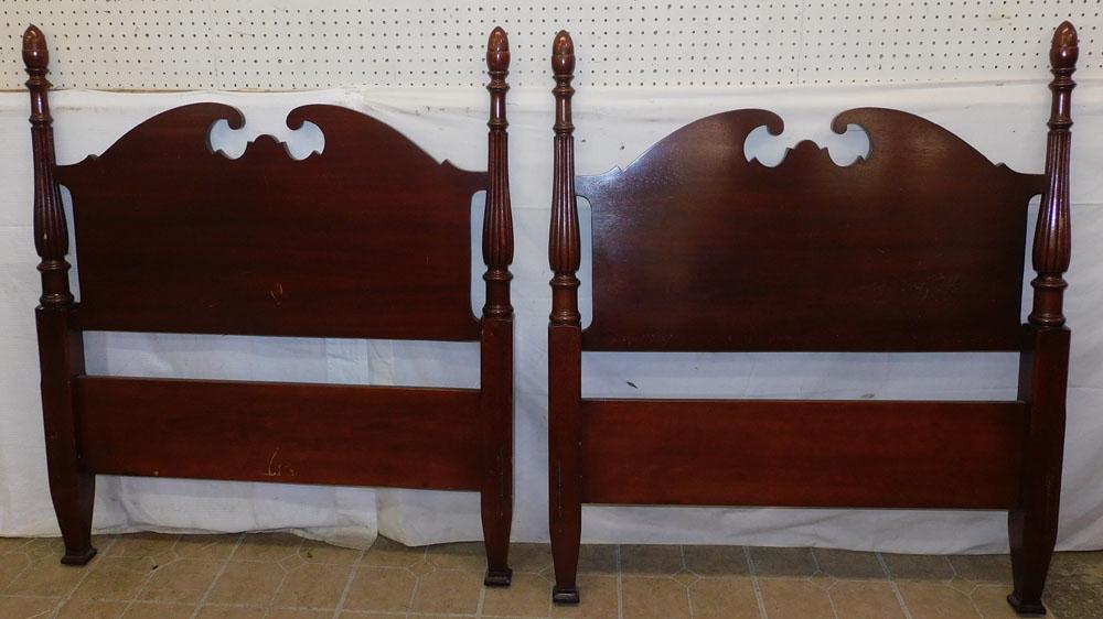Mahogany Twin Size Headboards: Mahogany Twin Size Headboards. 41 1/2" W 48 1/2" H "ALL DESCRIPTIONS AND ANY CONDITION STATEMENT GIVEN BY LANGSTON AUCTION GALLERY ARE STRICTLY OPINIONS AND LANGSTON'S SHALL HAVE NO RESPONSIBILITY FOR