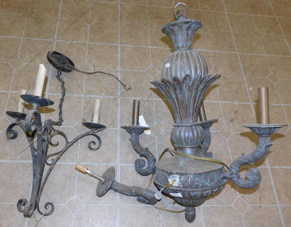 Wrought Iron 3 Light Chandelier & 4 Light Metal Chandelier, (As Is) (1 of 3)