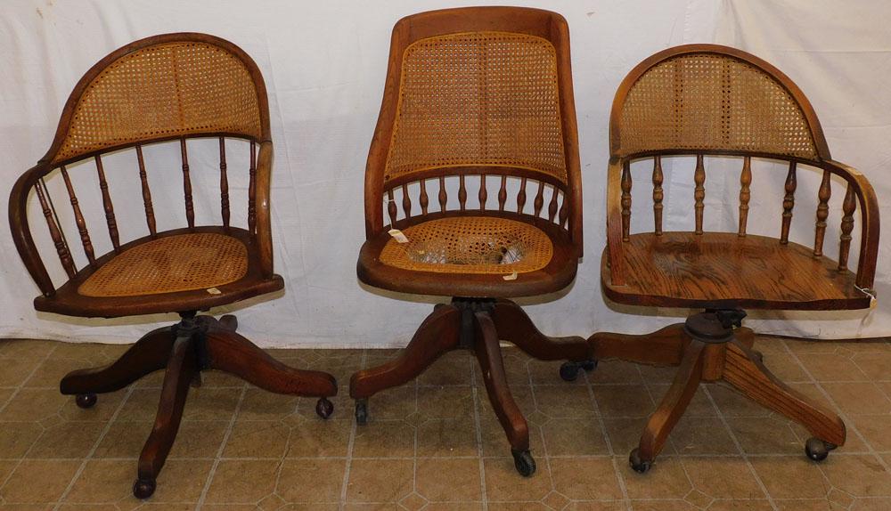 3 Antique Oak Desk Chairs, (As Is) (1 of 5)