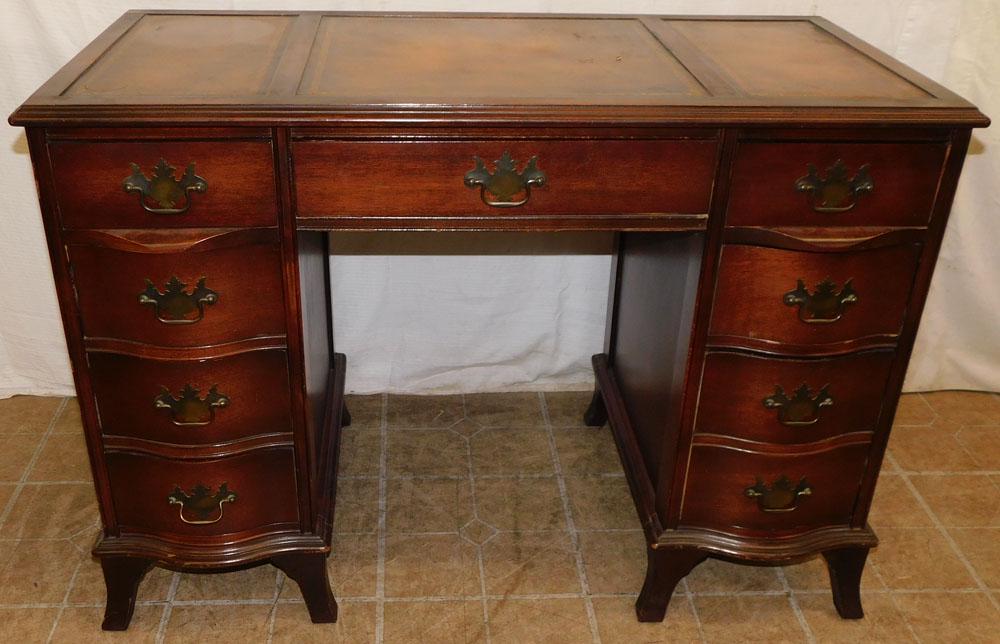 Mahogany Tooled Leather Top Kneehole Desk (1 of 6)