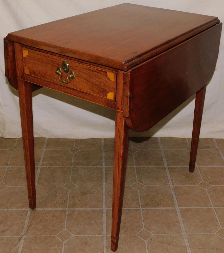 19th C Walnut Inlay One Drawer Pembroke Table (1 of 5)