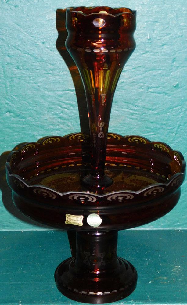 Bohemian Amber Cut To Clear Epergne (1 of 4)