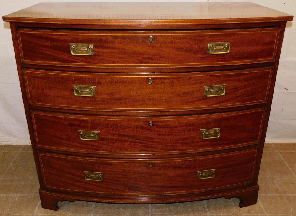 19th C Mahogany Inlay 4 Drawer Bow Front Chest (1 of 5)