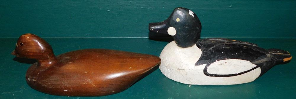 Lot Two Antique Pine Carved Duck Decoys (1 of 3)