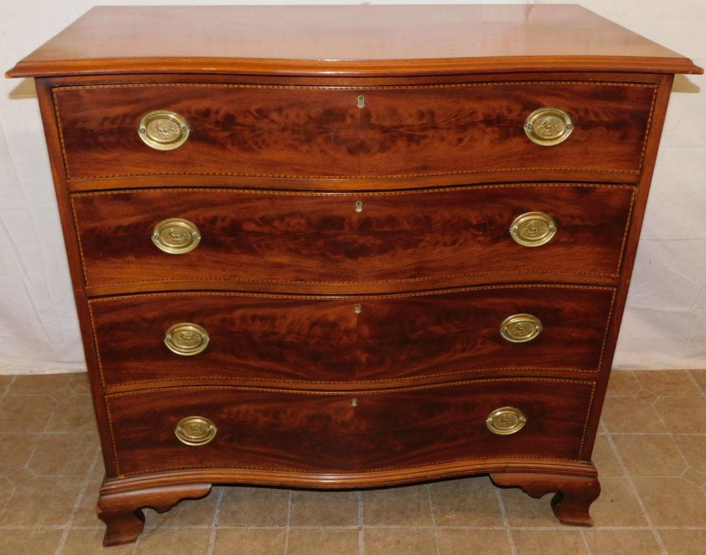 19th C Mahogany Inlay 4 Drawer Serpentine Front Chest (1 of 8)