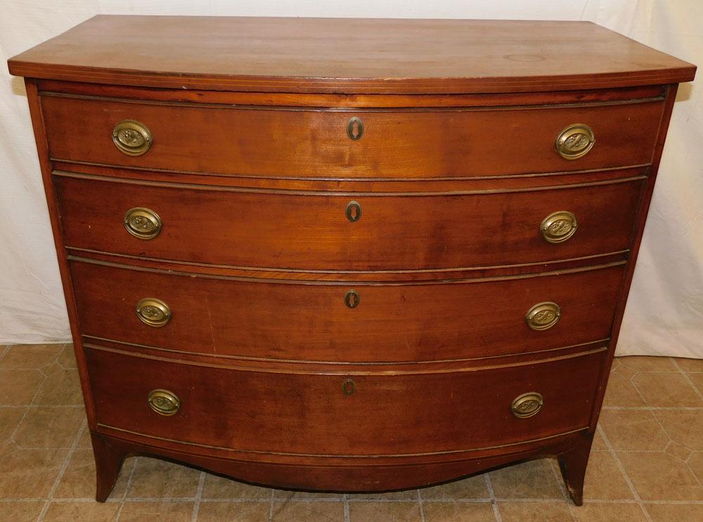 19th C American Cherry 4 Drawer Bow Front Chest (1 of 6)