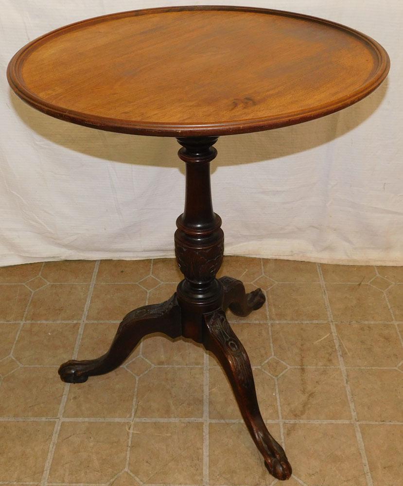 Antique Mahogany Carved Dish Top Candle Stand (1 of 4)