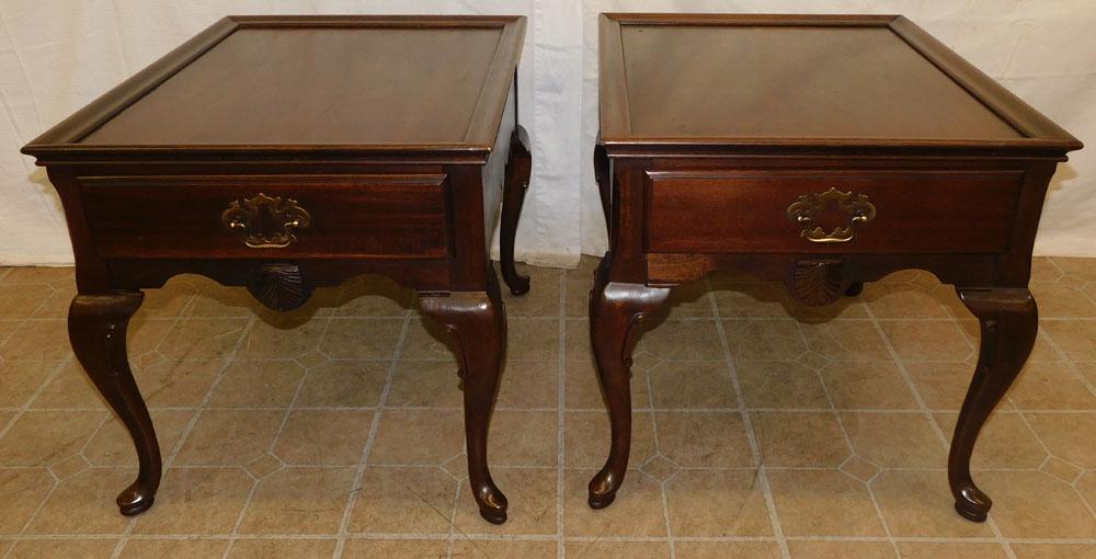 Pair Mahogany Queen Ann Style One Drawer End Tables (1 of 3)