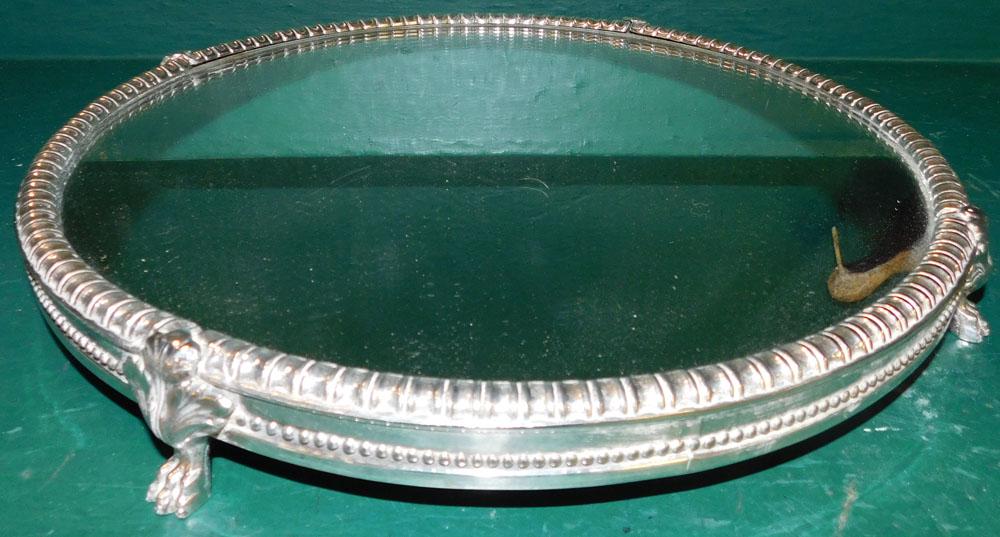 Footed Sheffield Silver Plate Mirrored Plateau (1 of 2)